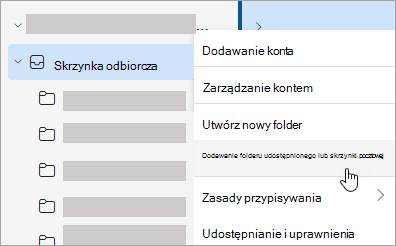 Zrzut ekranu przedstawiający zaznaczenie w celu dodania folderu udostępnionego lub skrzynki pocztowej