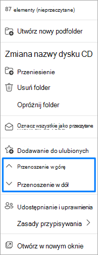 Zrzut ekranu przedstawiający opcję przenoszenia folderów