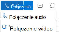 Zrzut ekranu przedstawiający listę rozwijaną Połączenia na wizytówce programu Outlook