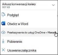 Nowe okno przekazywania do usługi OneDrive w programie Outlook