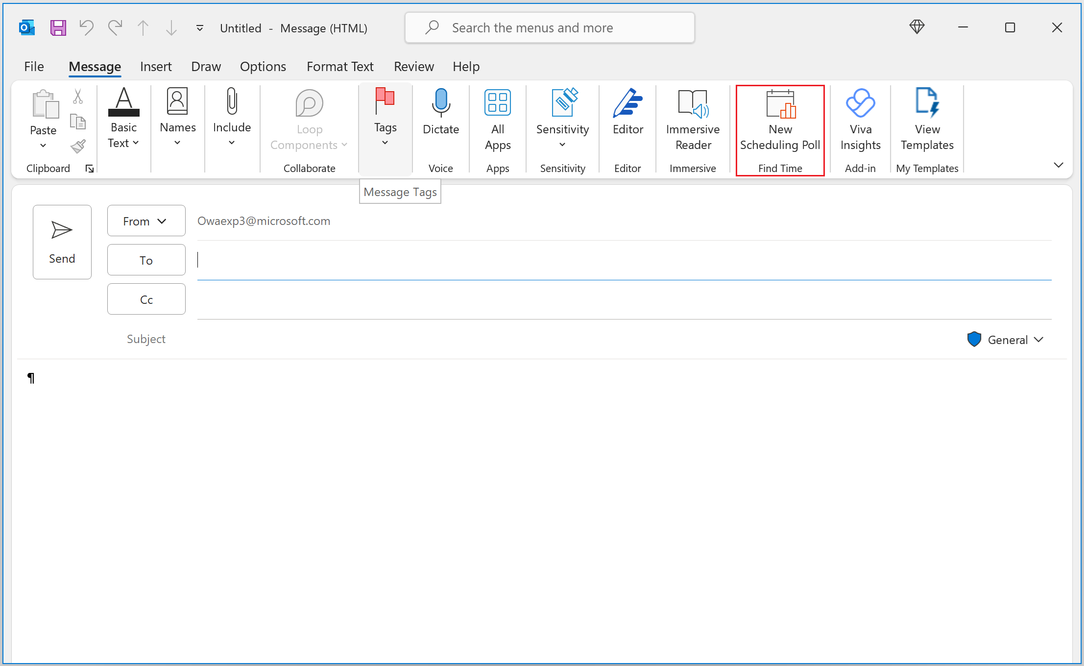 Utwórz ankietę planowania za pośrednictwem formularza redagowania poczty.