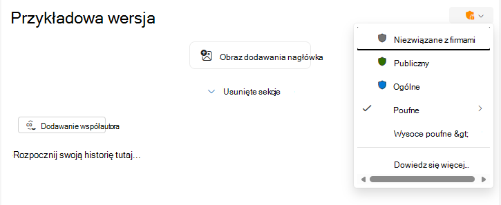 Przycisk Etykieta poufności dla biuletynów programu Outlook