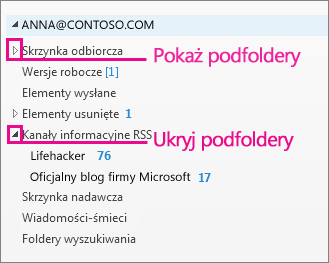 Pokazywanie i ukrywanie podfolderów