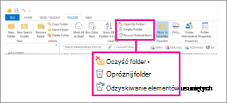 Polecenie Opróżnij folder na wstążce