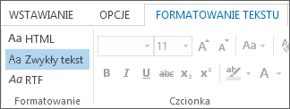 Opcje formatu wiadomości na karcie Formatowanie tekstu