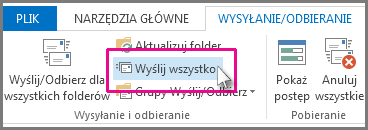 Zrzut ekranu przedstawiający przycisk Wyślij wszystko w programie Outlook 2013.