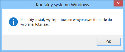 zostanie wyświetlony ostatni komunikat informujący, że kontakty zostały wyeksportowane do pliku csv.