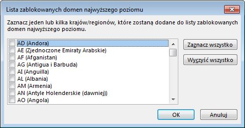 Lista zablokowanych domen najwyższego poziomu