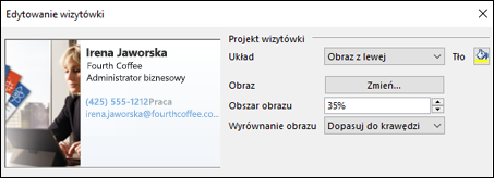 Możesz dodać obraz do wizytówek elektronicznych.