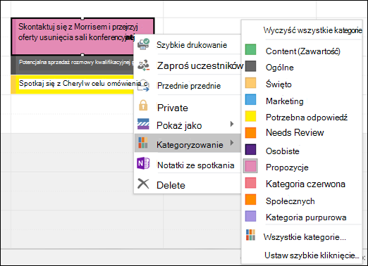 Możesz kliknąć prawym przyciskiem myszy termin i przypisać kategorię.