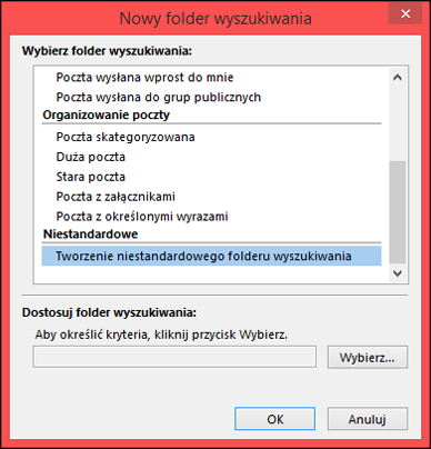Wybierz pozycję Utwórz niestandardowy folder wyszukiwania