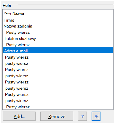 Możesz przenosić pola na wizytówce elektronicznej.