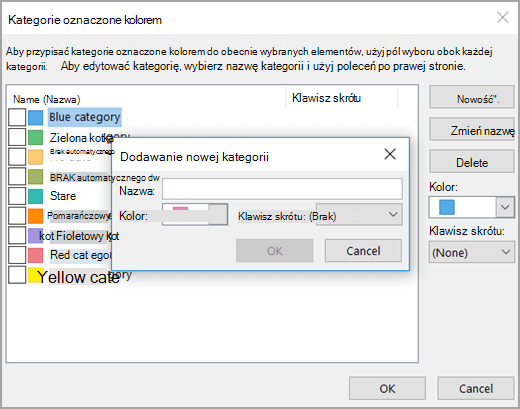 Pole Dodaj nową kategorię