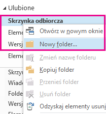 Nowy podfolder można utworzyć, korzystając z menu wyświetlanego po kliknięciu prawym przyciskiem myszy.
