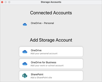 Wybierz konto magazynu z opcji w oknie dialogowym