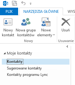 W obszarze Moje kontakty kliknij prawym przyciskiem myszy folder Kontakty.