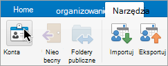 Przedstawia przycisk Konta w menu Narzędzia