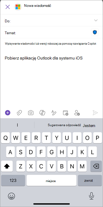 Wybierz ikonę dołączania (spinacza), aby dodać pliki lub obrazy do wiadomości e-mail.