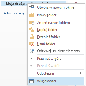 Kliknij prawym przyciskiem myszy nowy folder, a następnie kliknij pozycję Właściwości.