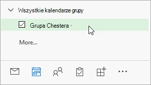 Zrzut ekranu przedstawiający wszystkie kalendarze grupy w okienku nawigacji