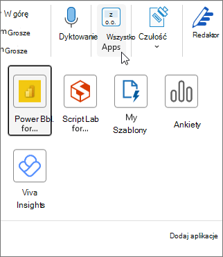 Menu wysuwane Wszystkie aplikacje w programie Outlook dla systemu Windows.