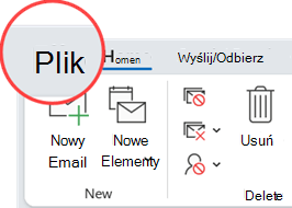 Karta Plik znajduje się na lewym końcu kart wstążki.