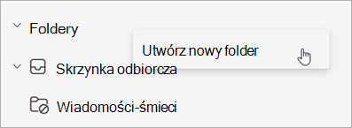 Zrzut ekranu przedstawiający wybraną pozycję Utwórz nowy folder w menu Więcej opcji w okienku folderów