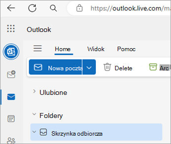 Zrzut ekranu przedstawiający stronę główną Outlook.com