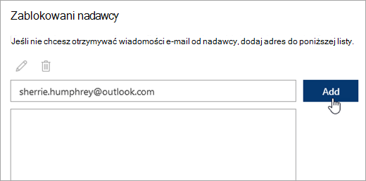 Zrzut ekranu przedstawiający pole Zablokowani nadawcy