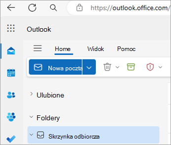 Zrzut ekranu przedstawiający Outlook w sieci Web stronę główną