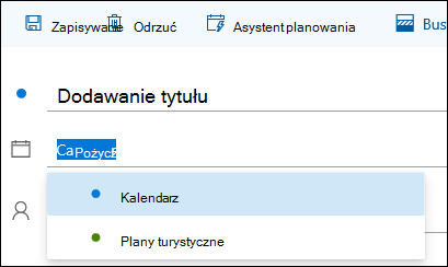 Zrzut ekranu z nazwą kalendarza w formularzu szczegółów wydarzenia