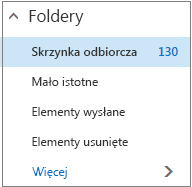 Zrzut ekranu przedstawiający domyślne foldery poczty w obszarze Ulubione.