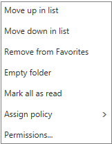 Zrzut ekranu przedstawiający menu kontekstowe lub menu skrótów wyświetlane po kliknięciu prawym przyciskiem myszy skrzynki odbiorczej w aplikacji Poczta.