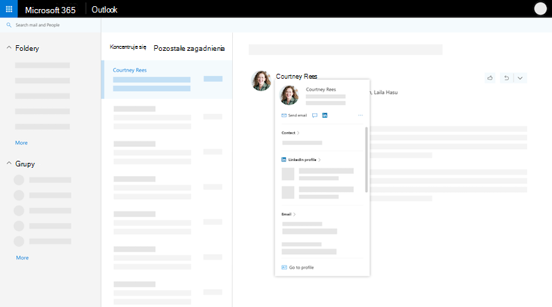 Karta profilu w widoku Outlook w sieci Web wskaźnikiem