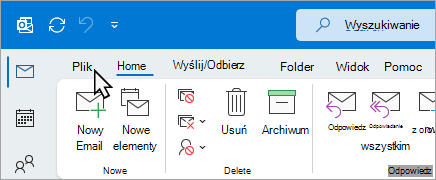 Wybieranie pozycji Plik na wstążce