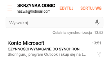 Otwórz wiadomość e-mail z informacją Wymagane działanie