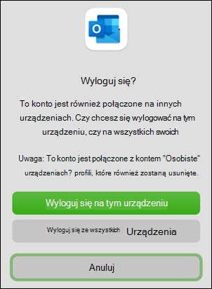 Opcja wyloguj się z urządzenia w Outlook dla komputerów Mac