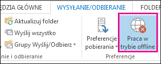 Opcja Praca w trybie offline na karcie Wysyłanie/odbieranie