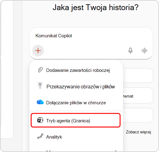 Tryb agenta wyróżniony w menu rozwijanym