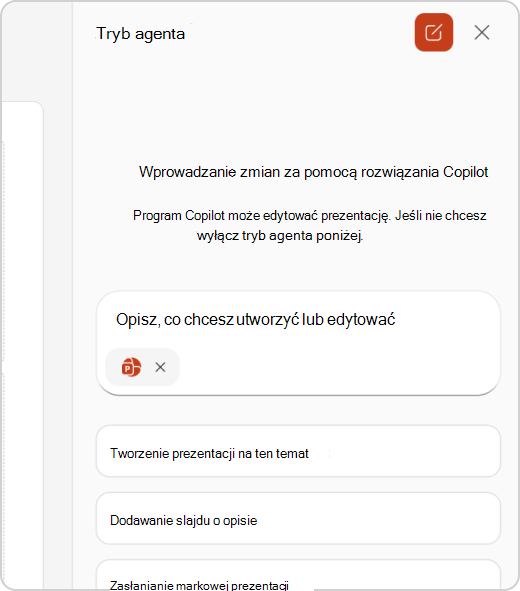 Okienko czatu w trybie agenta