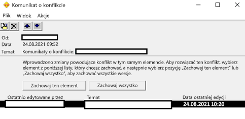 Wprowadzono zmiany powodujące konflikt w tych samych elementach.