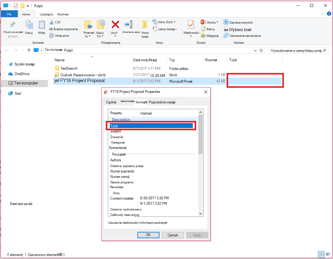 Właściwości dokumentów pakietu Office w eksplorator plików systemu WindowsSTAN