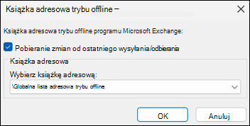 Opcja Pobierz książkę adresową w programie Outlook