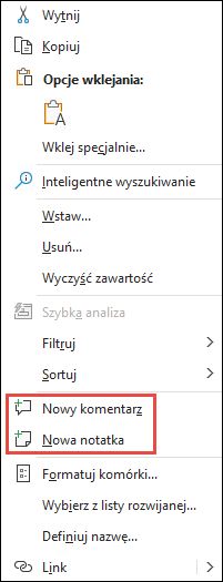 Obraz menu kontekstowego programu Excel dostępne po kliknięciu prawym przyciskiem myszy