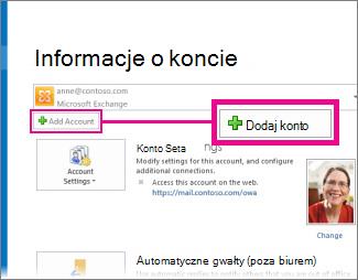 Polecenie Dodaj konto w widoku Backstage