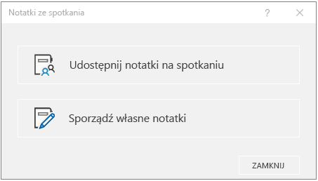 Okno dialogowe Notatki ze spotkania programu OneNote