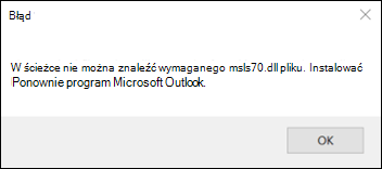 Błąd uruchamiania klasycznego programu Outlook