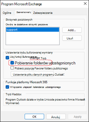 Pobieranie folderów udostępnionych w programie Outlook — przykład