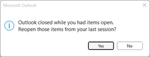 Błąd ostatniej sesji programu Outlook