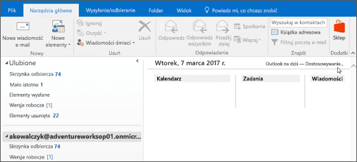 Okno widoku Outlook na dziś jest puste